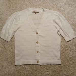 LOFT Short Sleeve Pointelle V-Neck Cardigan Top